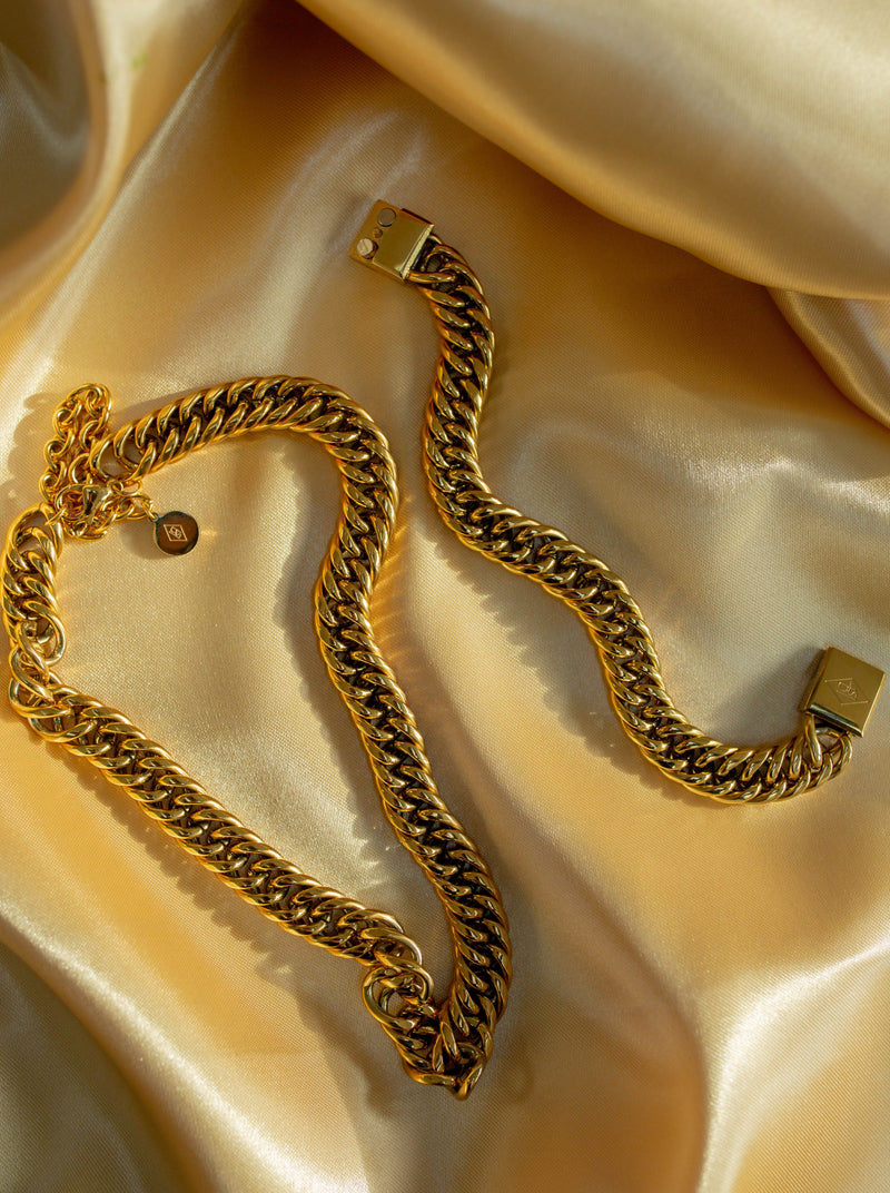 Gold cuban link bracelet and necklace