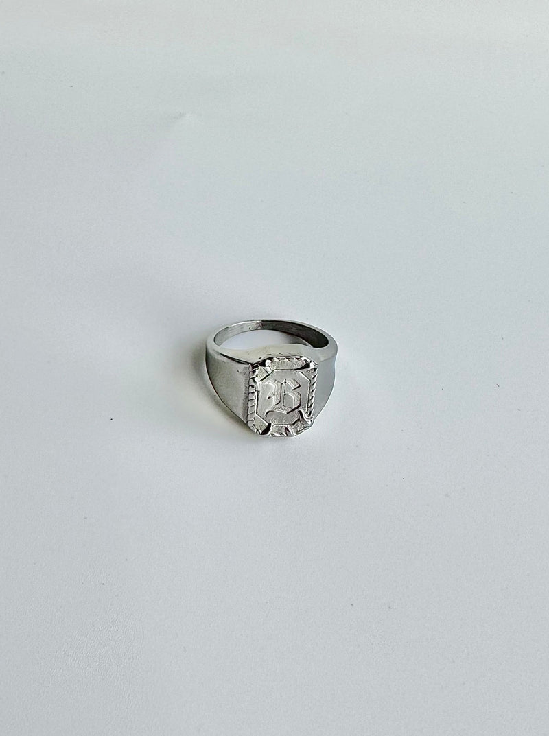 Blxcksmith signature logo silver signet ring in stainless steel