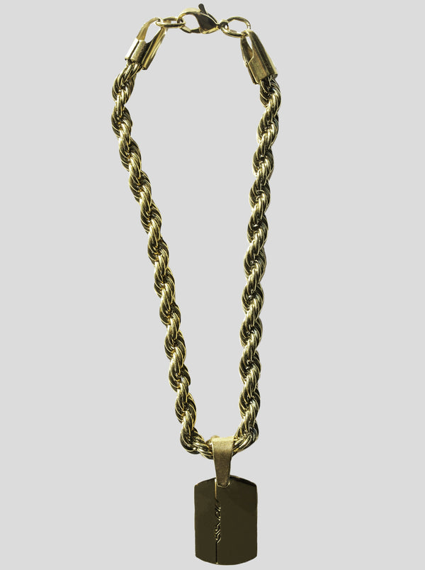 18K gold rope chain and mini dog tag pendant